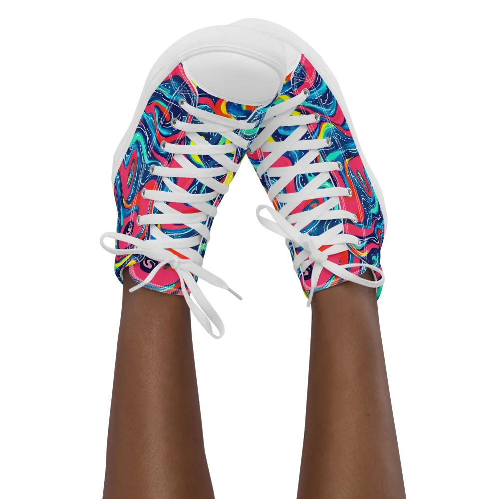 Electric Inkblot on Women's High Top Canvas Shoes — Front