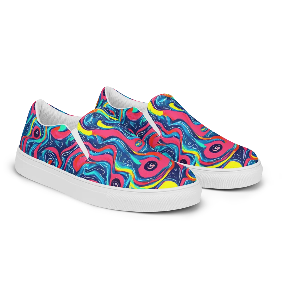 Electric Inkblot on Men's Slip-On Canvas Shoes — Right Front