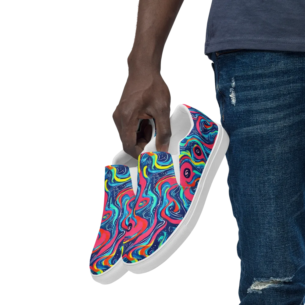 Electric Inkblot on Men's Slip-On Canvas Shoes — Left Front