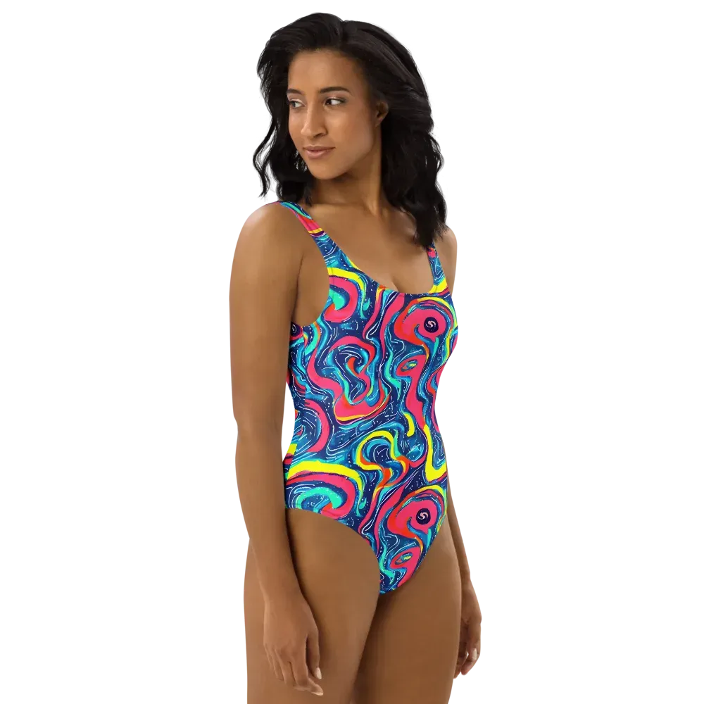 Electric Inkblot on One-Piece Swimsuit — Right