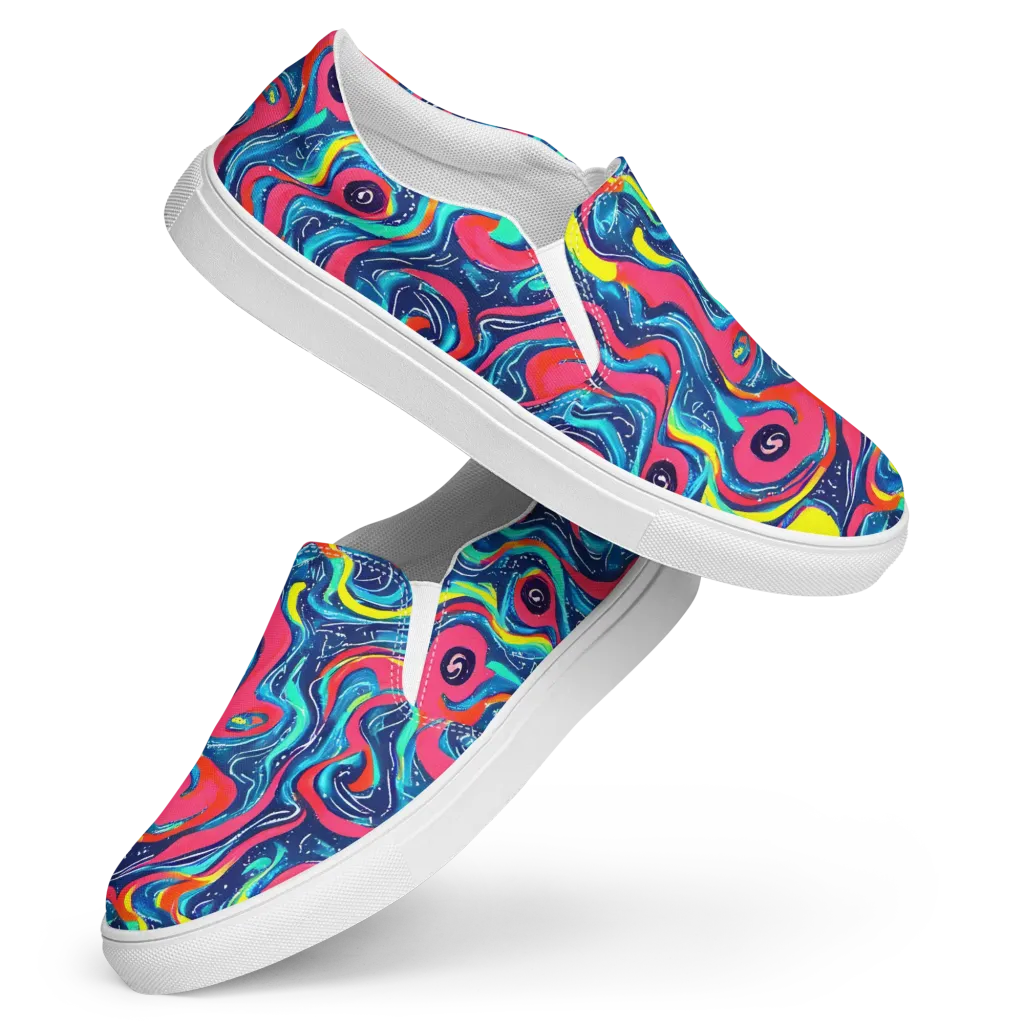 Electric Inkblot on Women's Slip-On Canvas Shoes — Front