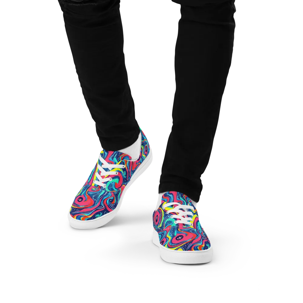 Electric Inkblot on Men's Lace-Up Canvas Shoes — Front