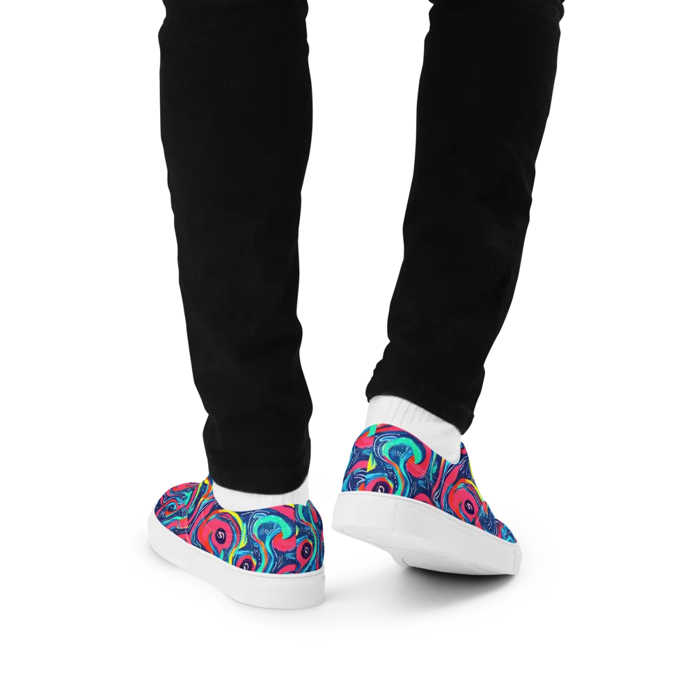 Electric Inkblot on Men's Lace-Up Canvas Shoes — Back