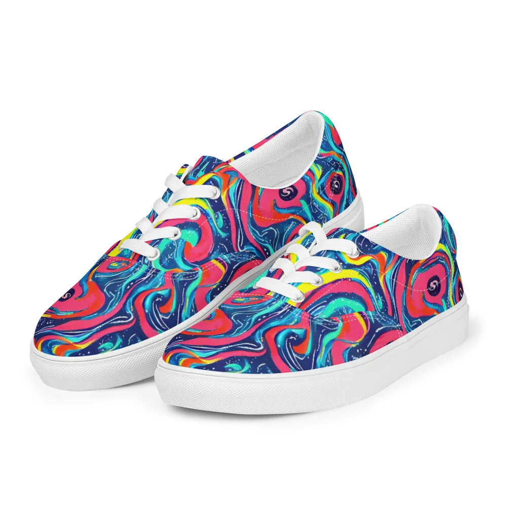 Electric Inkblot on Men's Lace-Up Canvas Shoes — Left Front