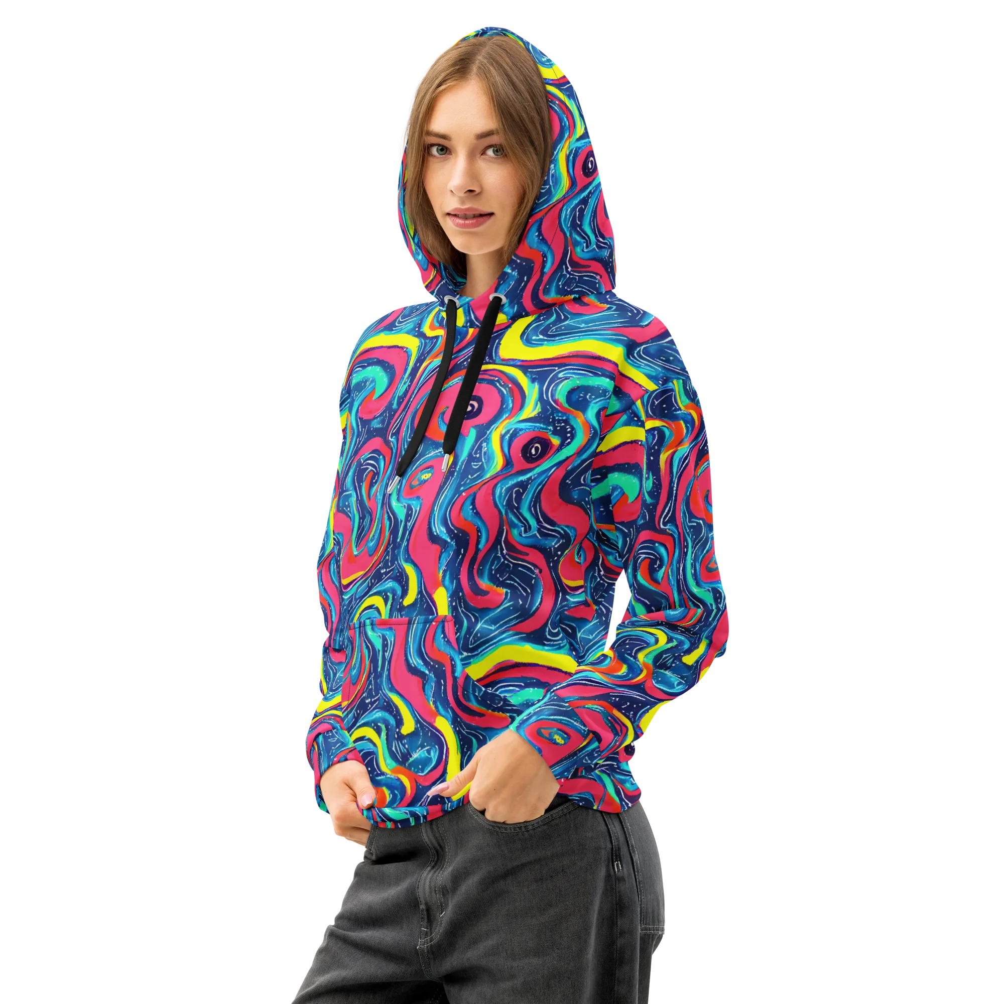 Electric Inkblot on Cotton Hoodie — Left Front