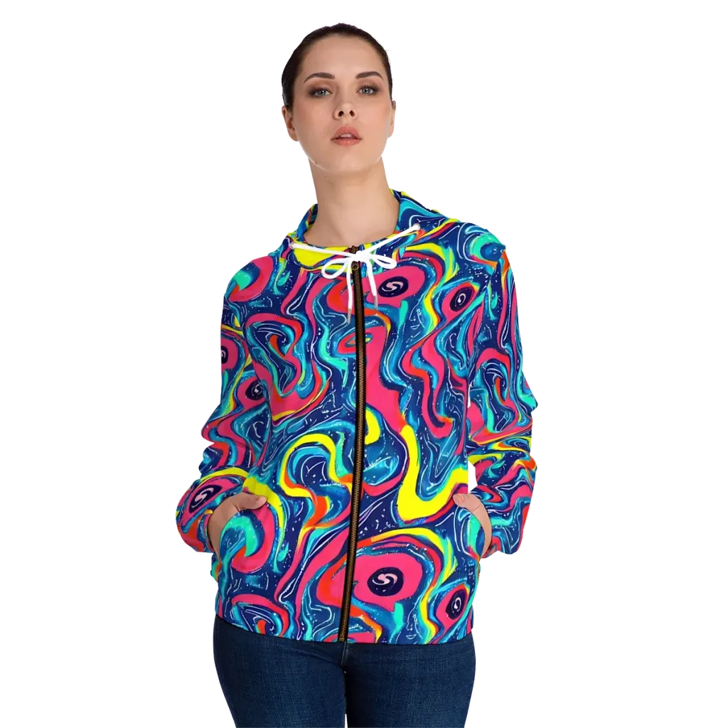 Electric Inkblot on Women's Full-Zip Hoodie — Front On Person