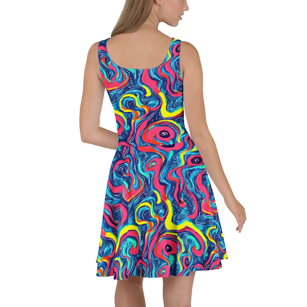 Electric Inkblot on Skater Dress — Back