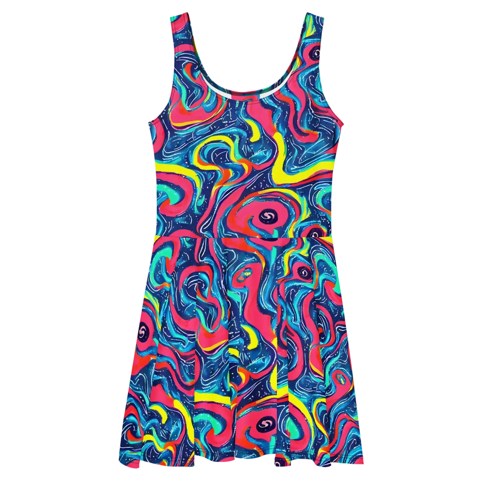 Electric Inkblot on Skater Dress — Front