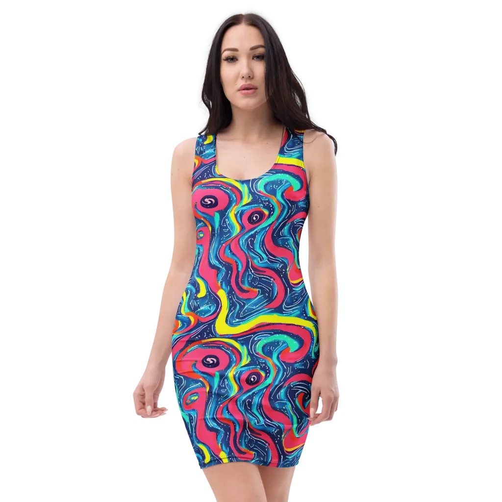 Electric Inkblot on Bodycon Dress — Front