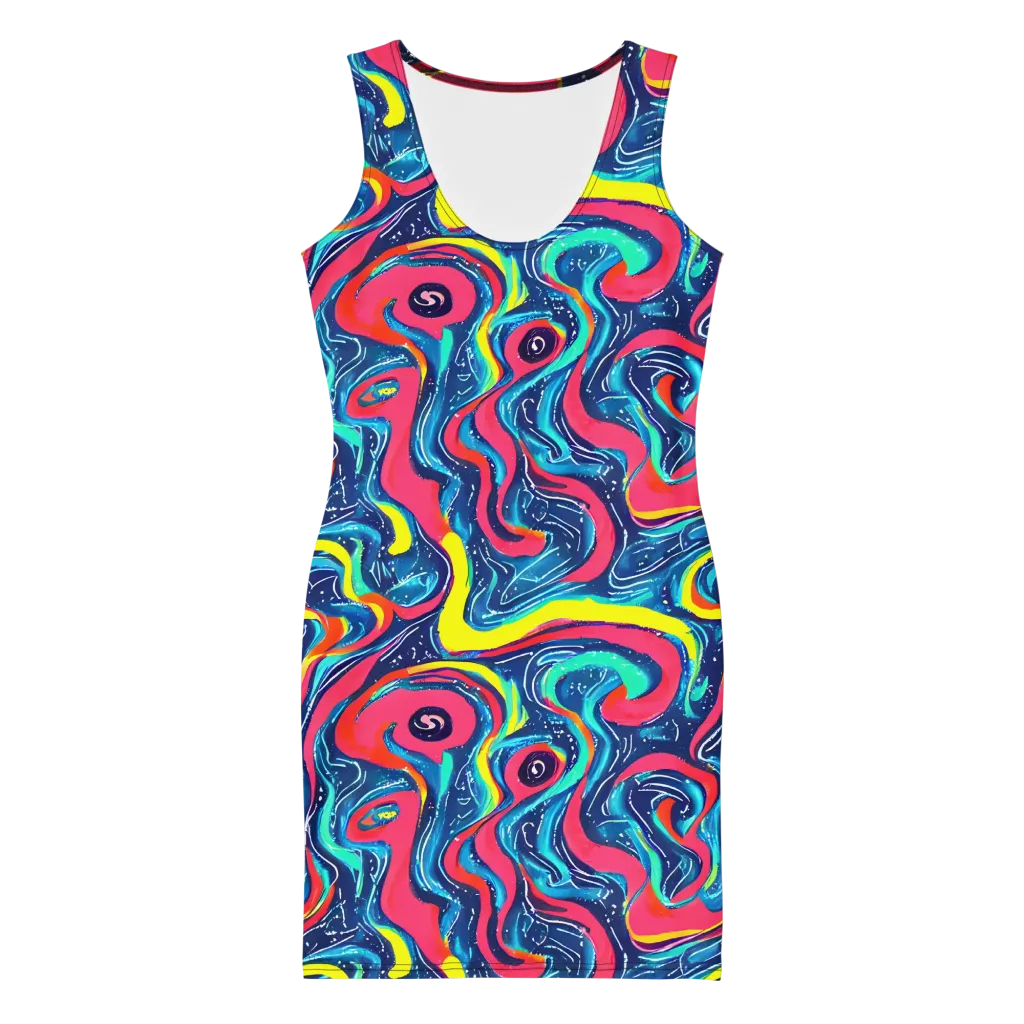 Electric Inkblot on Bodycon Dress — Front
