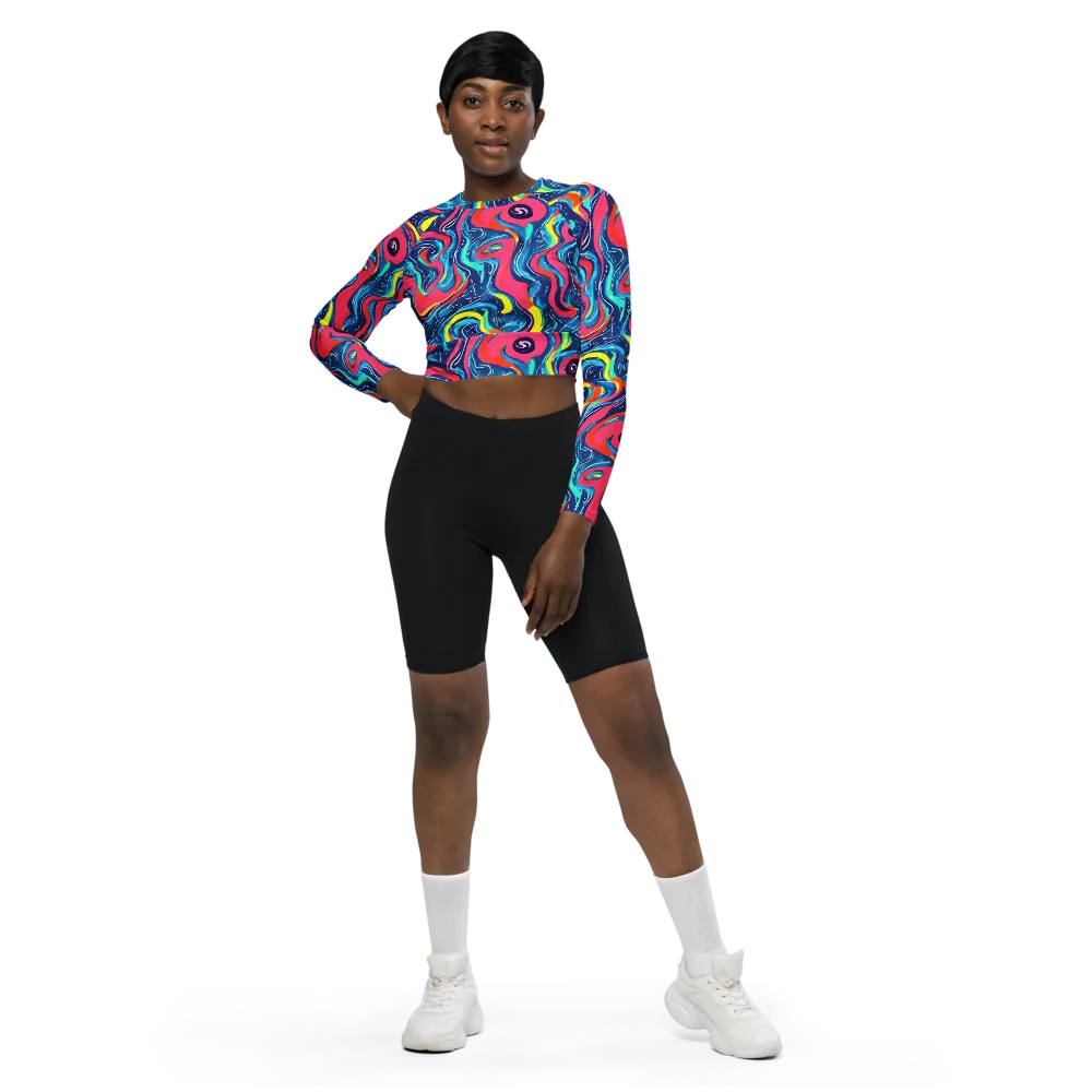 Electric Inkblot on Long Sleeve Crop Top — Front