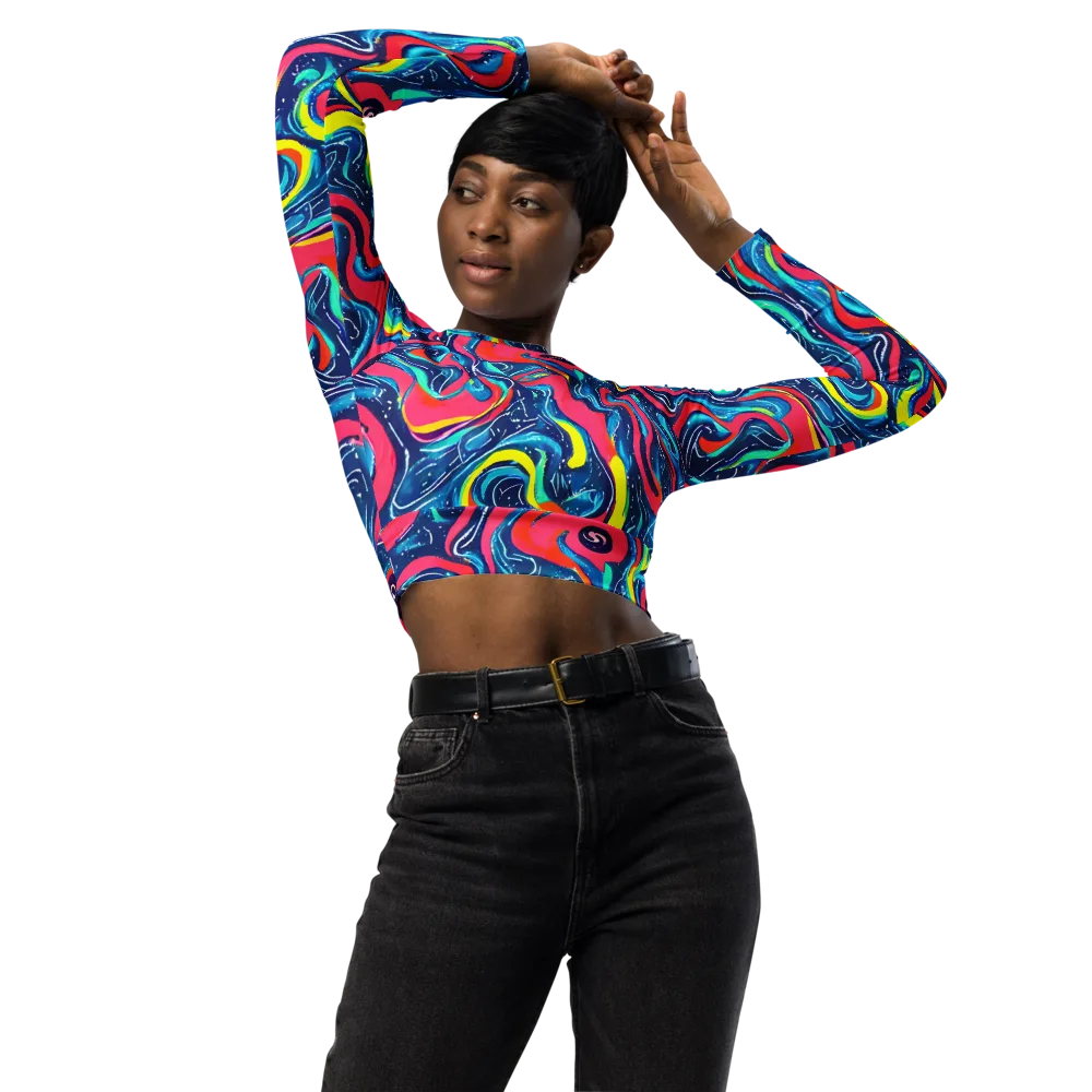 Electric Inkblot on Long Sleeve Crop Top — Front