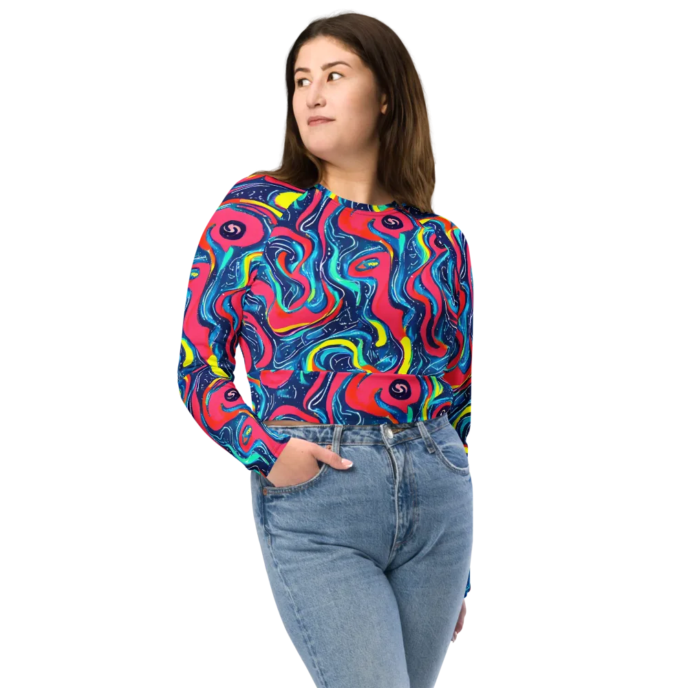 Electric Inkblot on Long Sleeve Crop Top — Front
