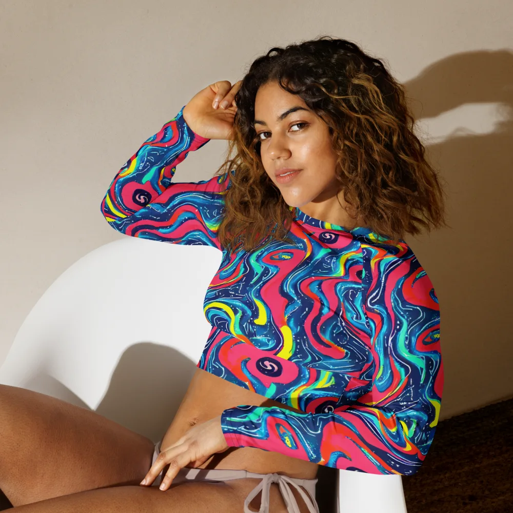 Electric Inkblot on Long Sleeve Crop Top — Left Front