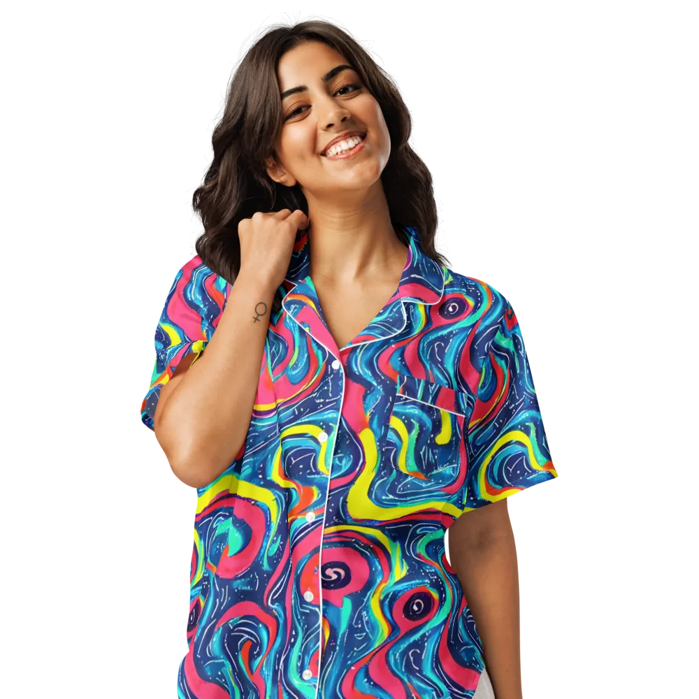 Electric Inkblot on Women's Short Sleeve Pajama Top — Front