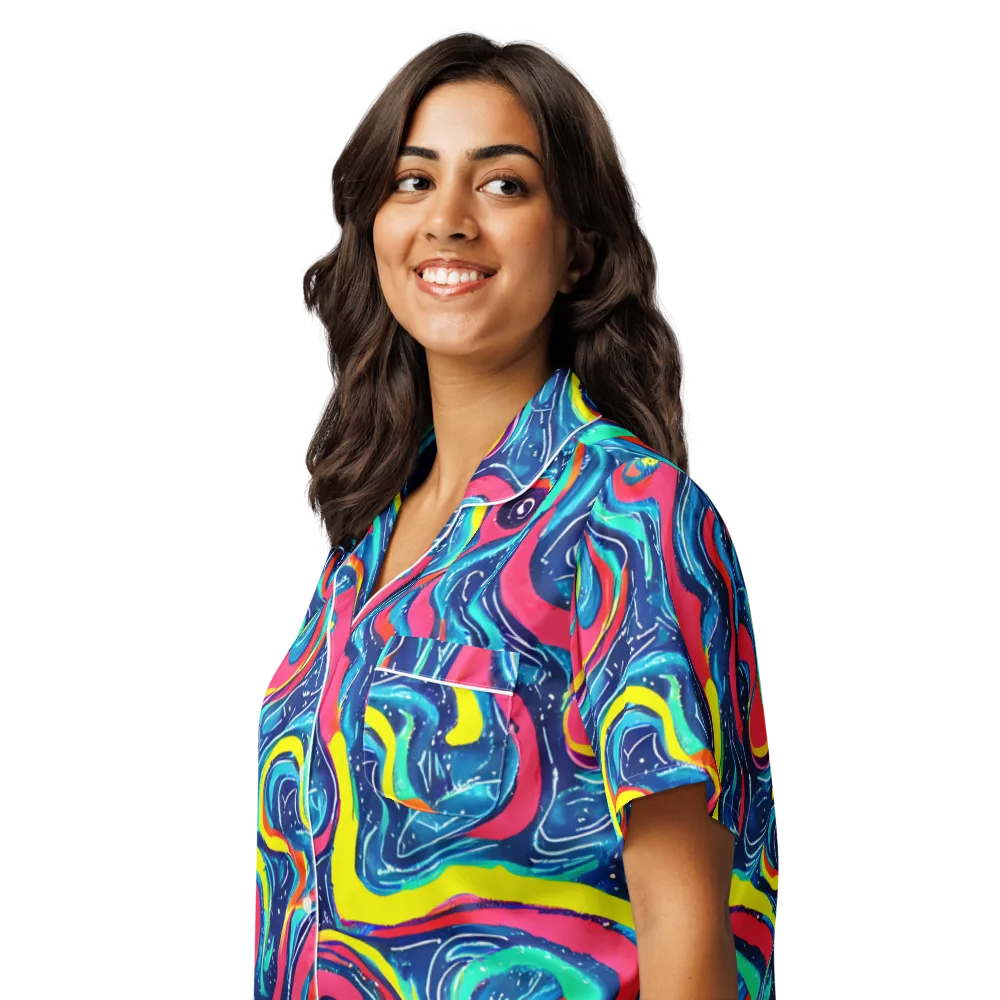 Electric Inkblot on Women's Short Sleeve Pajama Top — Left Front
