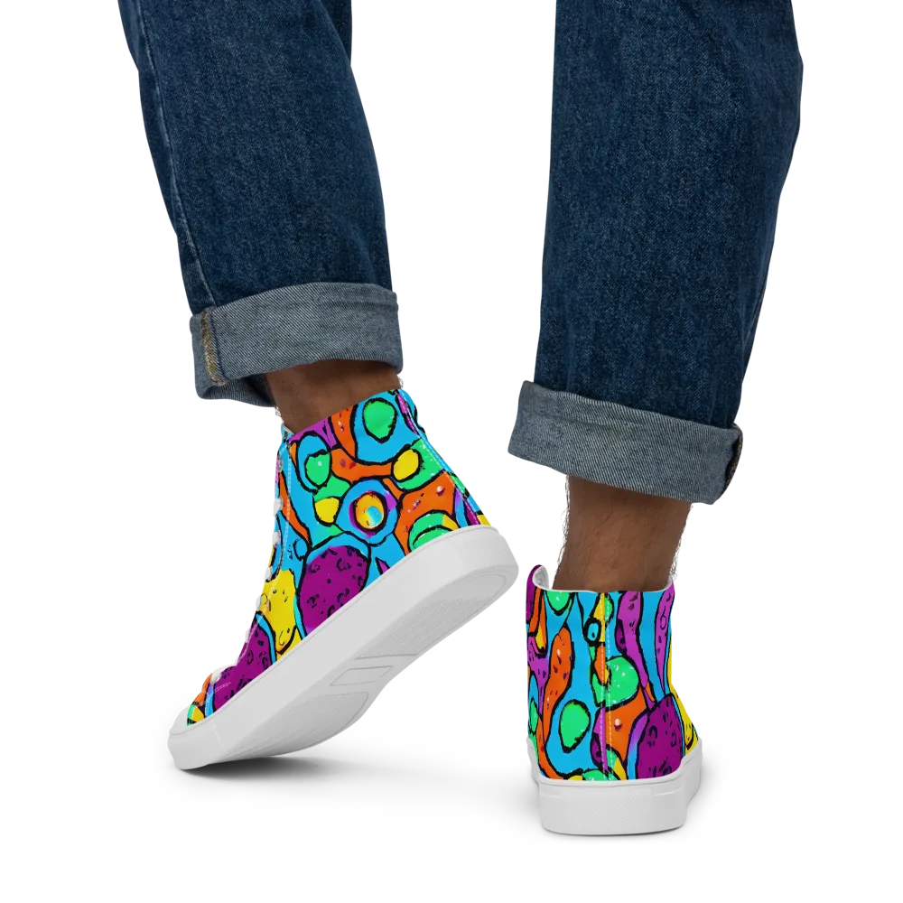 Chromatic Playground on Men's High Top Canvas Shoes — Back