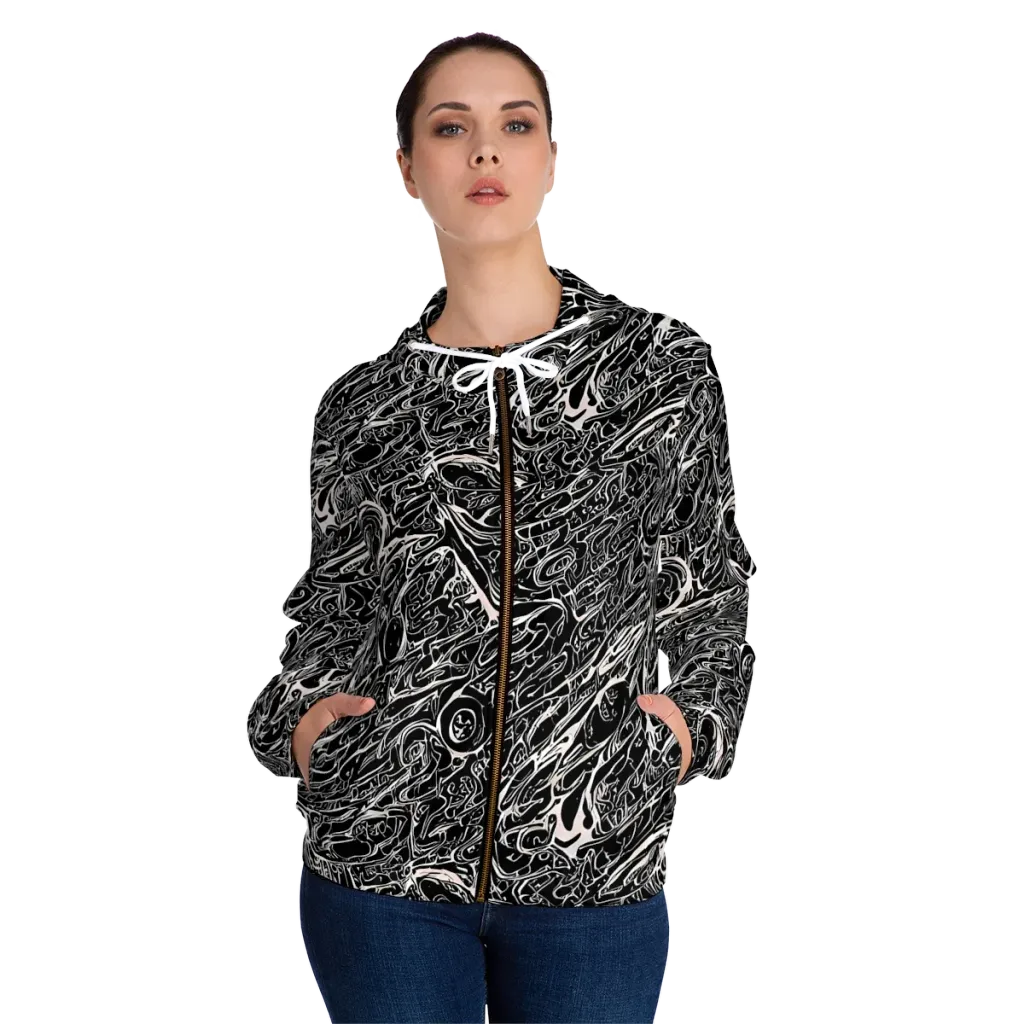 Ink Noir on Women's Full-Zip Hoodie — Front On Person