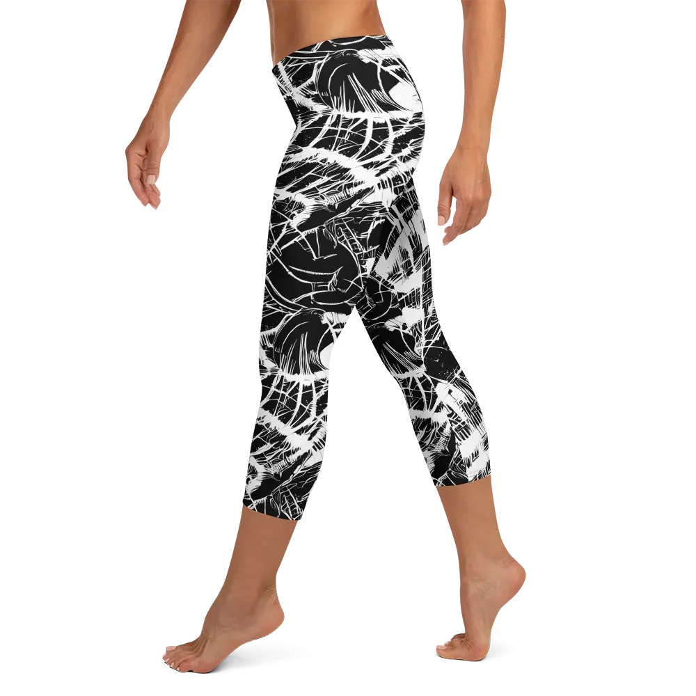 Noir Frond on Capri Leggings — Left