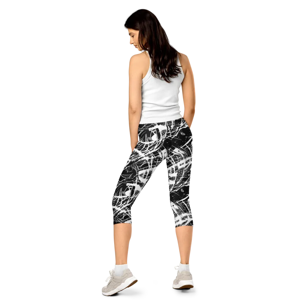 Noir Frond on Capri Leggings — Back