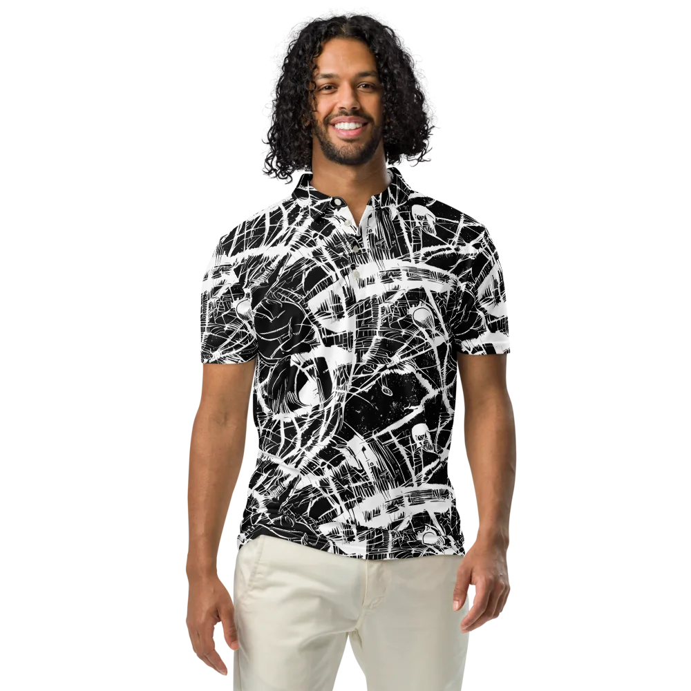 Noir Frond on Men's Slim Fit Polo Shirt — Front