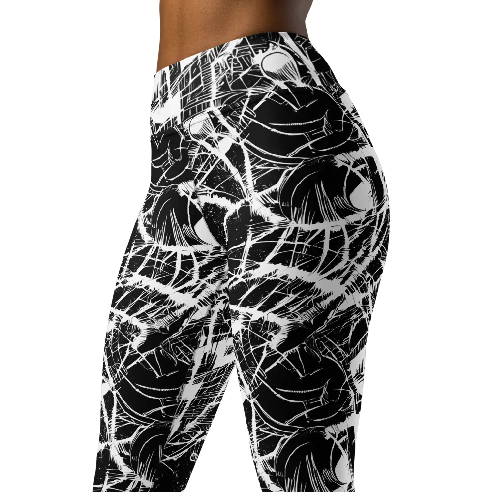 Noir Frond on Yoga Leggings — Left Front