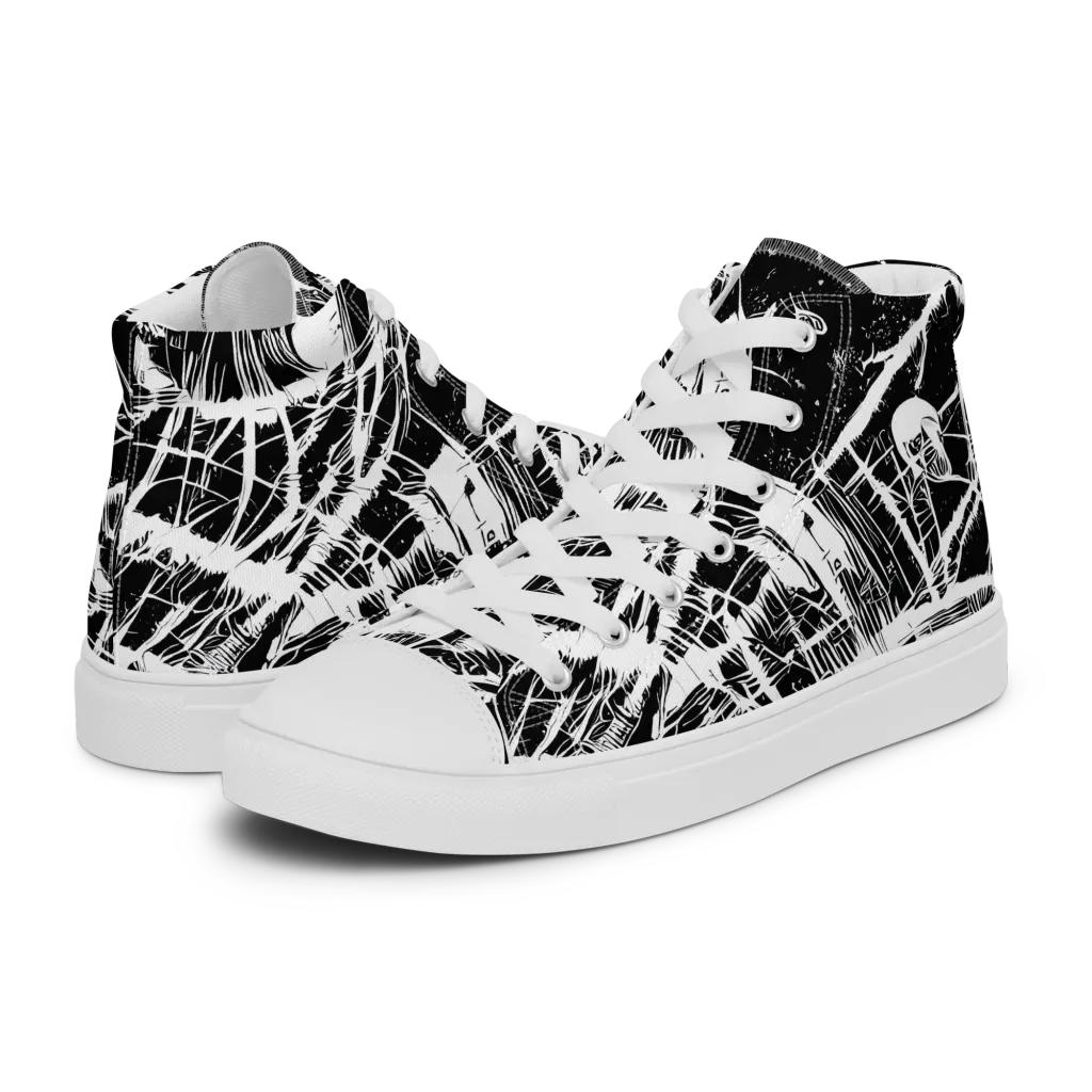 Noir Frond on Men's High Top Canvas Shoes — Left