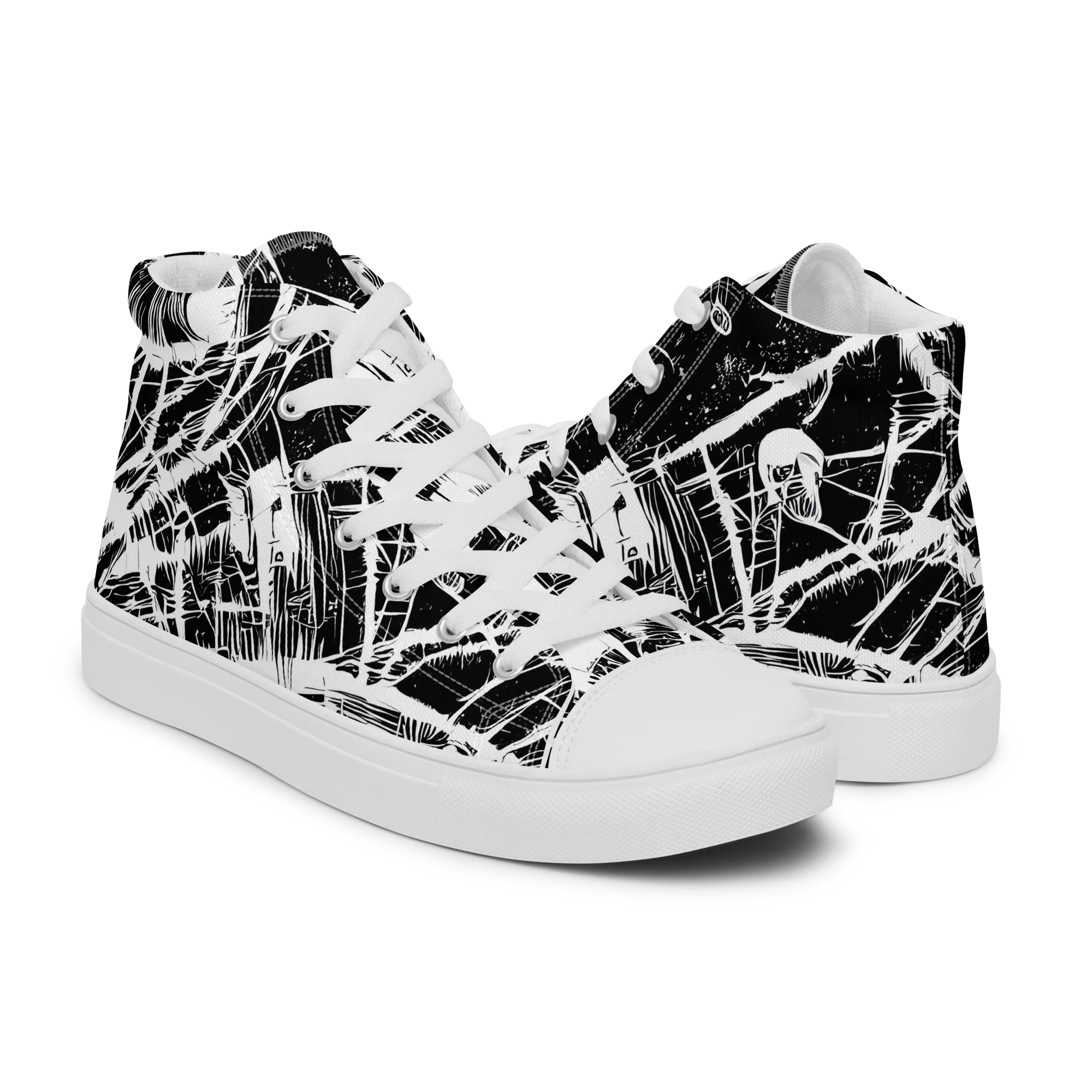 Noir Frond on Men's High Top Canvas Shoes — Right