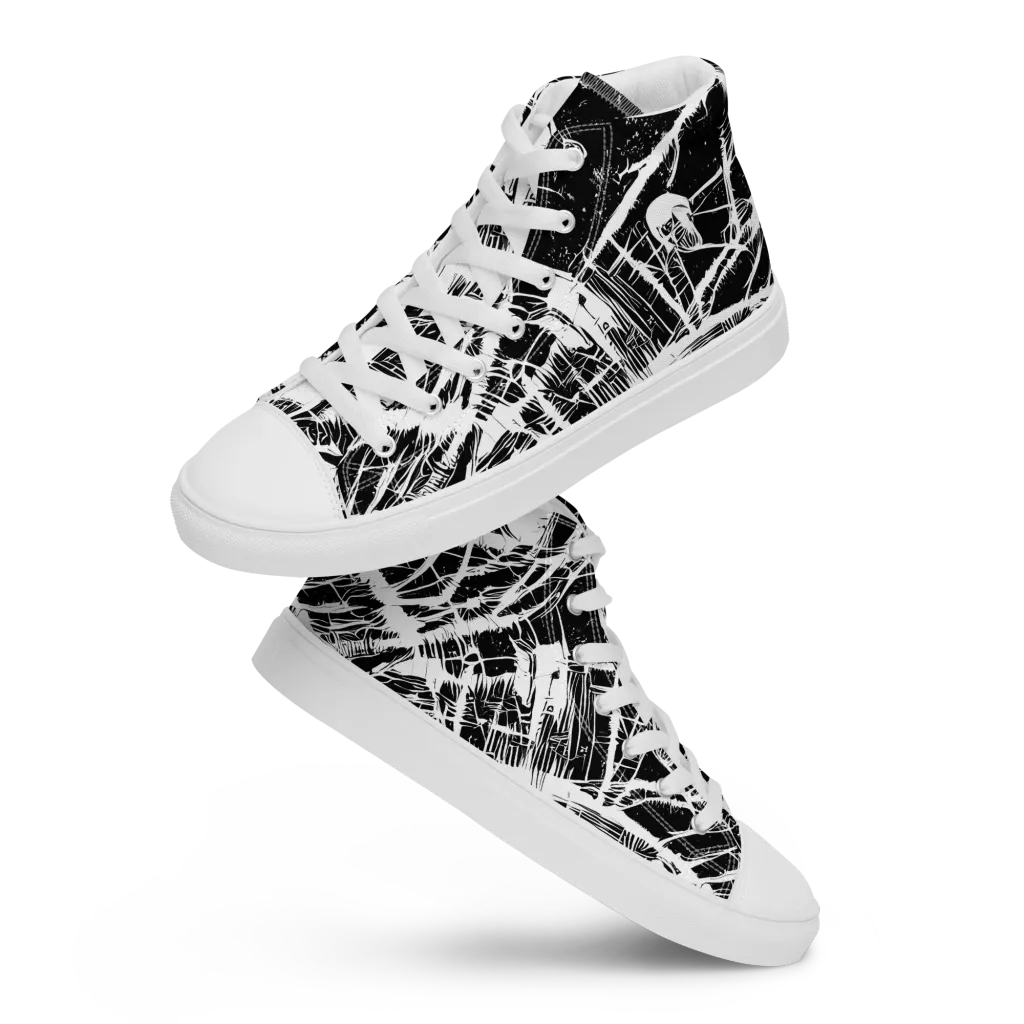 Noir Frond on Men's High Top Canvas Shoes — Front