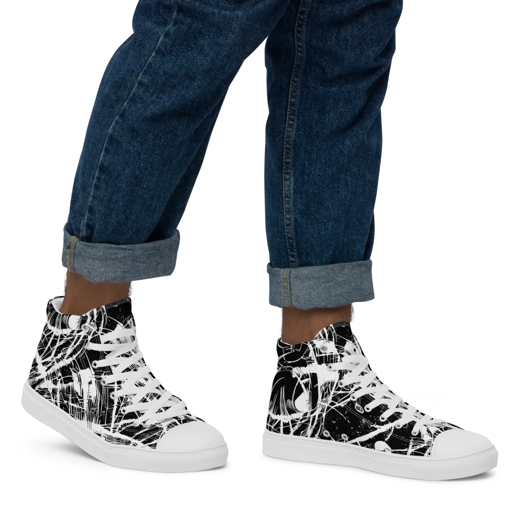 Noir Frond on Men's High Top Canvas Shoes — Right