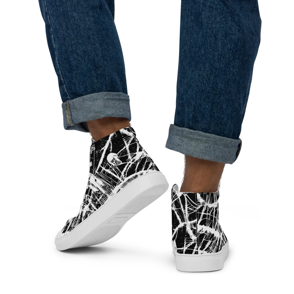 Noir Frond on Men's High Top Canvas Shoes — Back