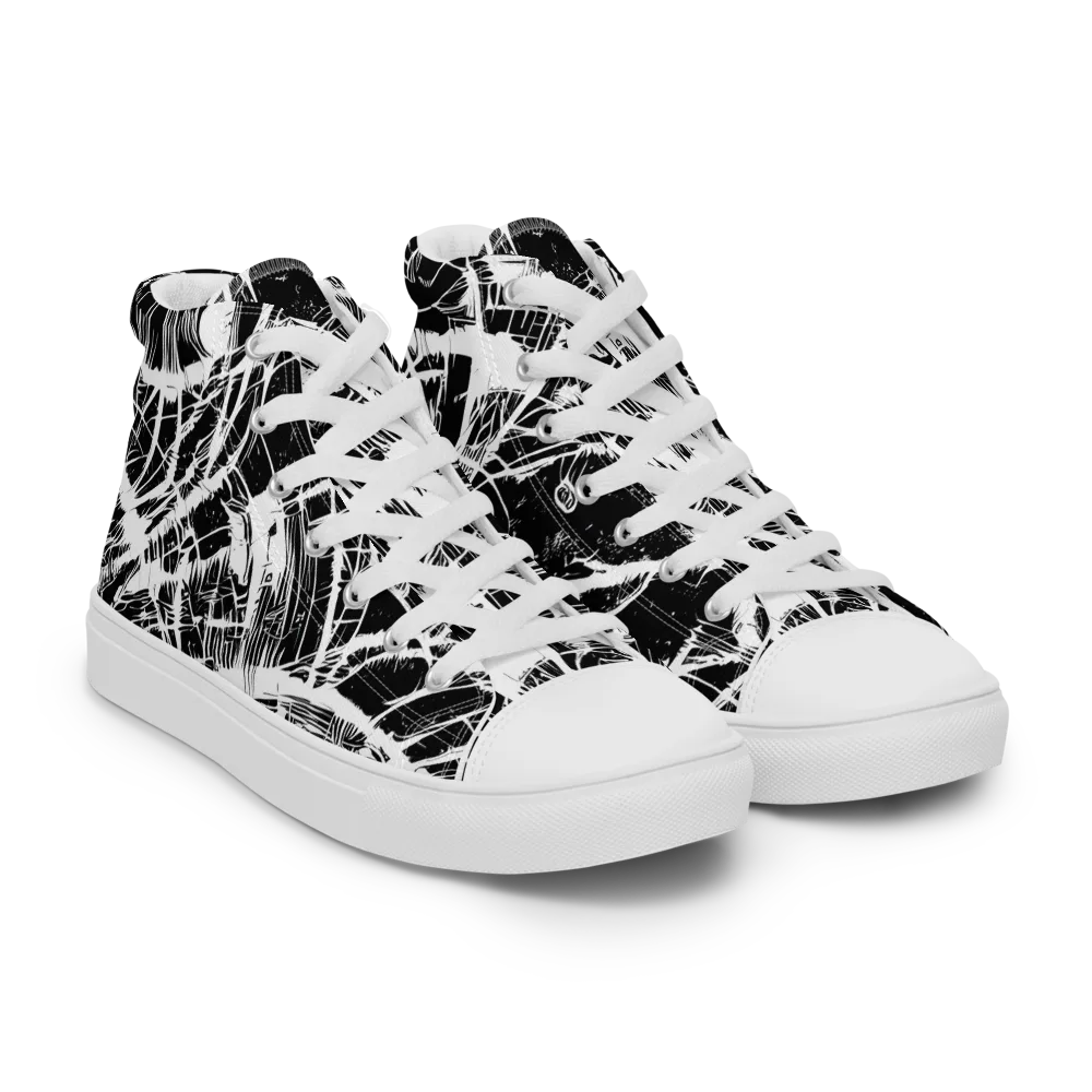 Noir Frond on Women's High Top Canvas Shoes — Right Front