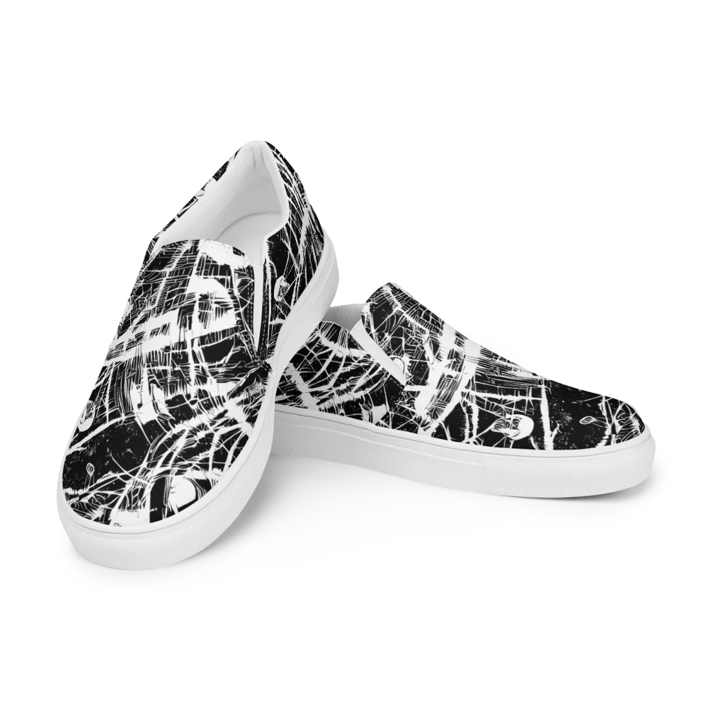 Noir Frond on Men's Slip-On Canvas Shoes — Left Front