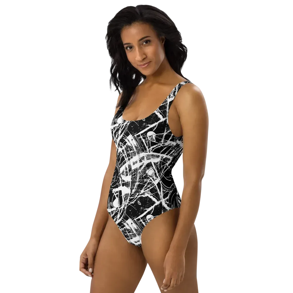 Noir Frond on One-Piece Swimsuit — Left