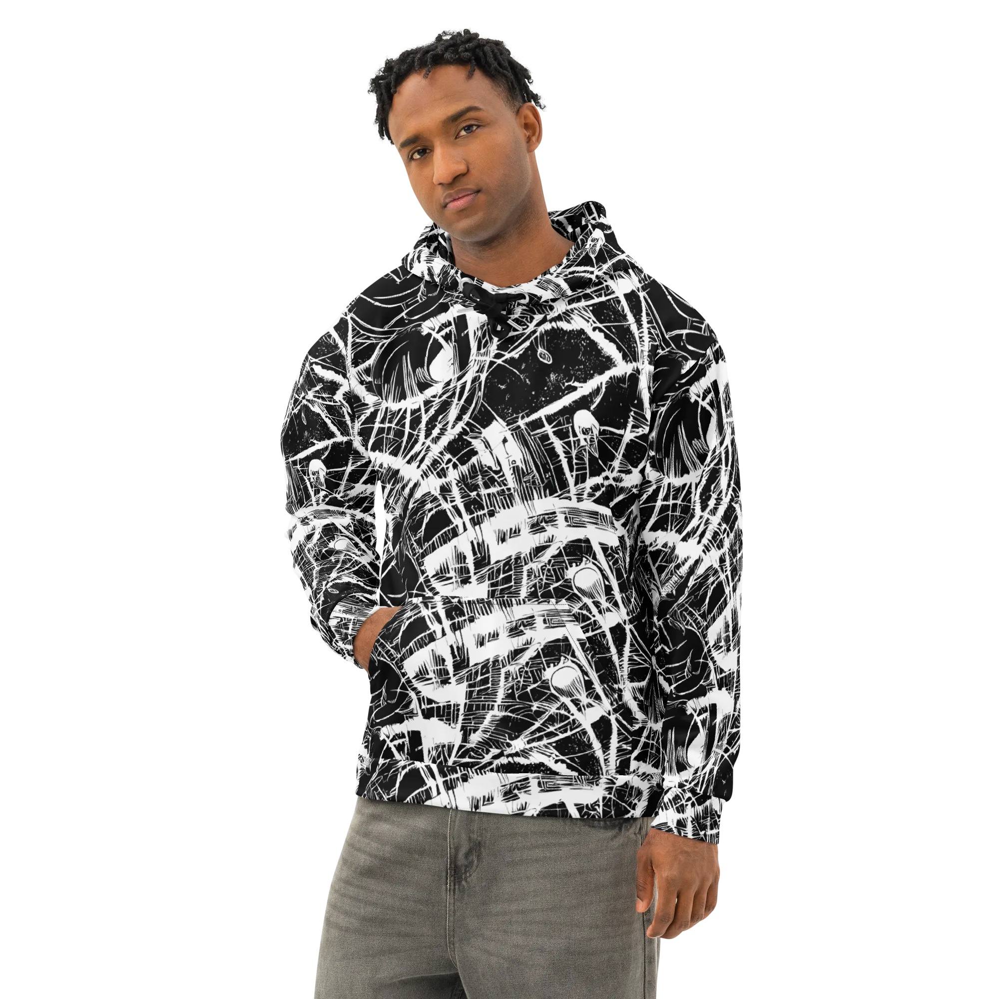 Noir Frond on Cotton Hoodie — Left Front