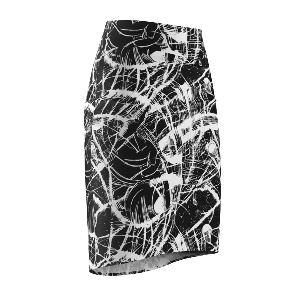 Noir Frond on Pencil Skirt — Front Side