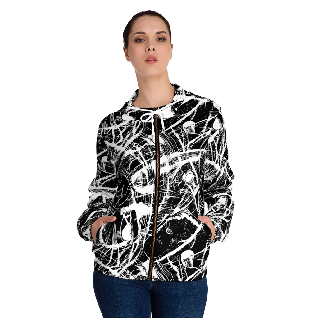 Noir Frond on Women's Full-Zip Hoodie — Front On Person