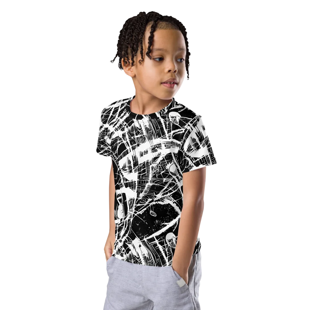Noir Frond on Kids Crew Neck T-Shirt — Left Front