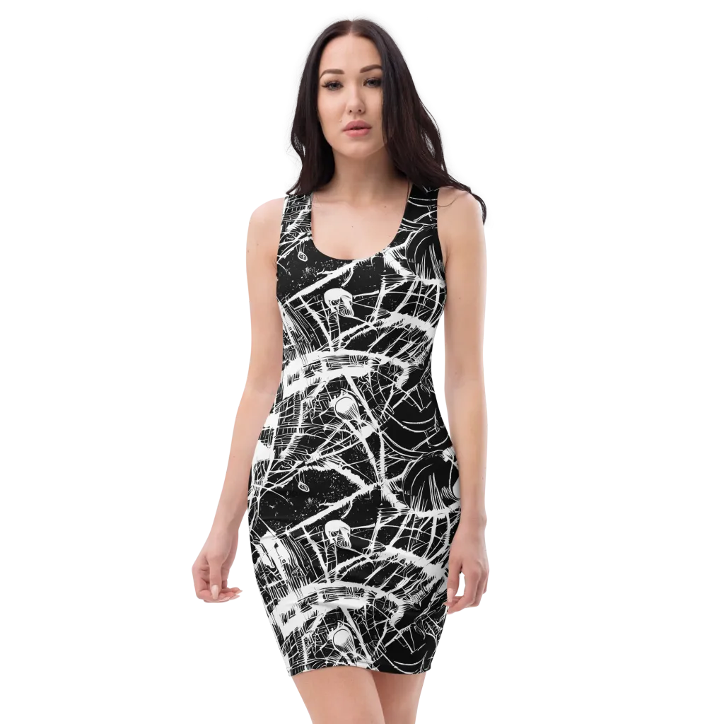 Noir Frond on Bodycon Dress — Front