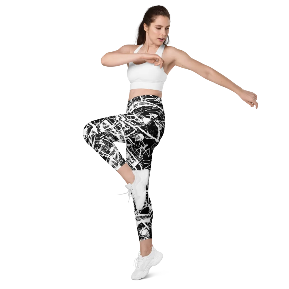 Noir Frond on Leggings with Pockets — Left Front