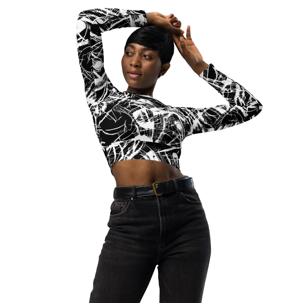 Noir Frond on Long Sleeve Crop Top — Front
