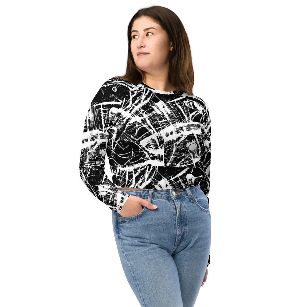 Noir Frond on Long Sleeve Crop Top — Front