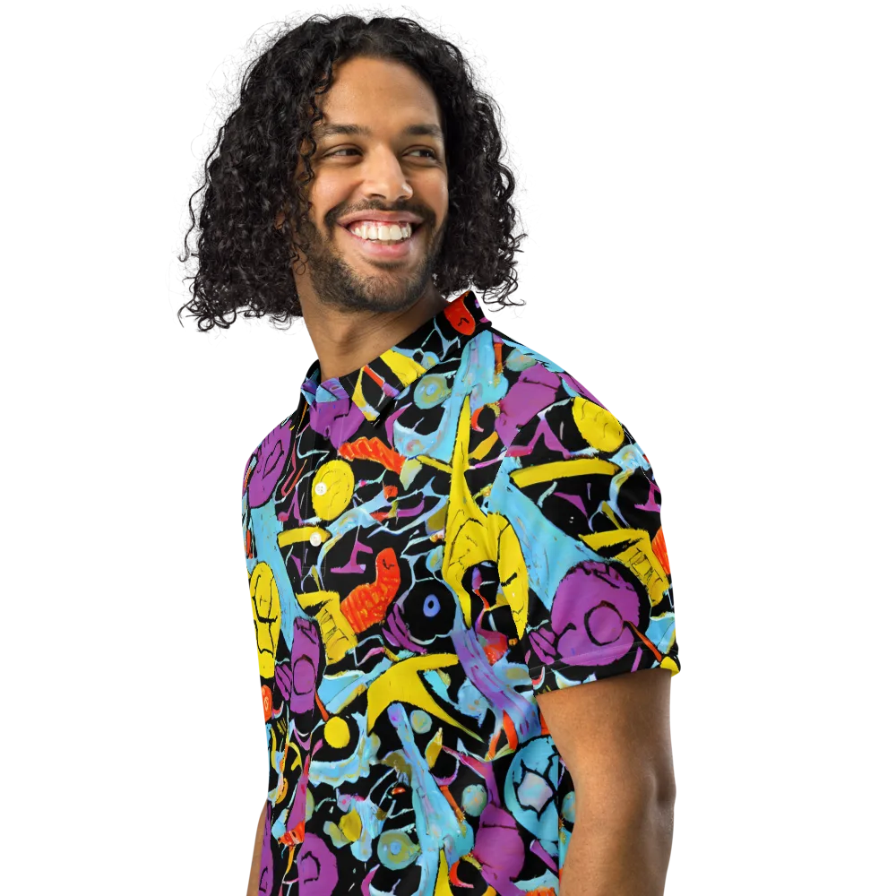 Electric Playfield on Men's Slim Fit Polo Shirt — Left Front
