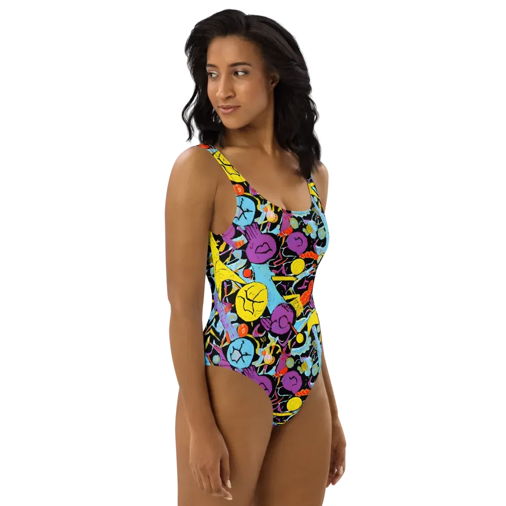 Electric Playfield on One-Piece Swimsuit — Right