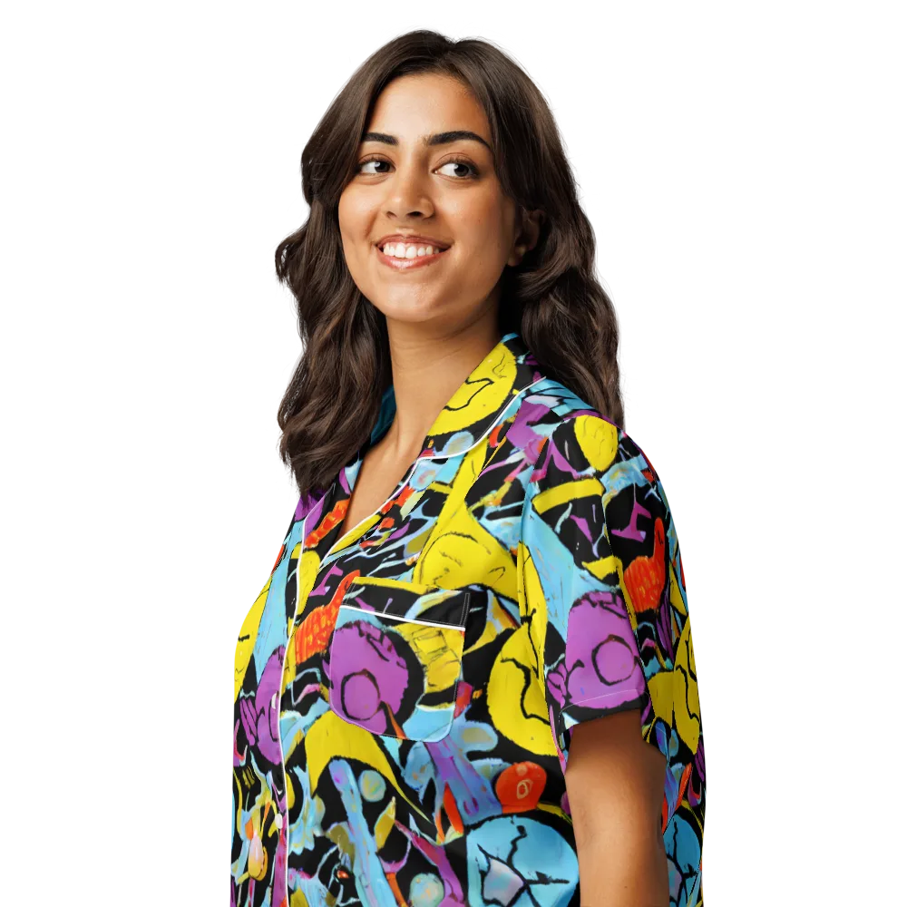Electric Playfield on Women's Short Sleeve Pajama Top — Left Front