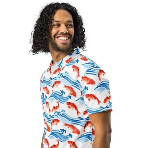 Waves of Fortune on a Men's Slim Fit Polo Shirt