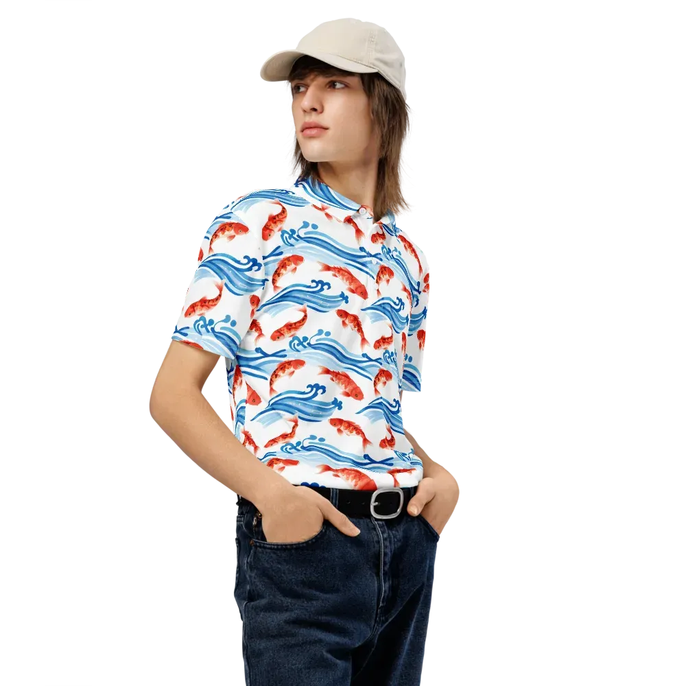 Waves of Fortune on Men's Slim Fit Polo Shirt — Right Front
