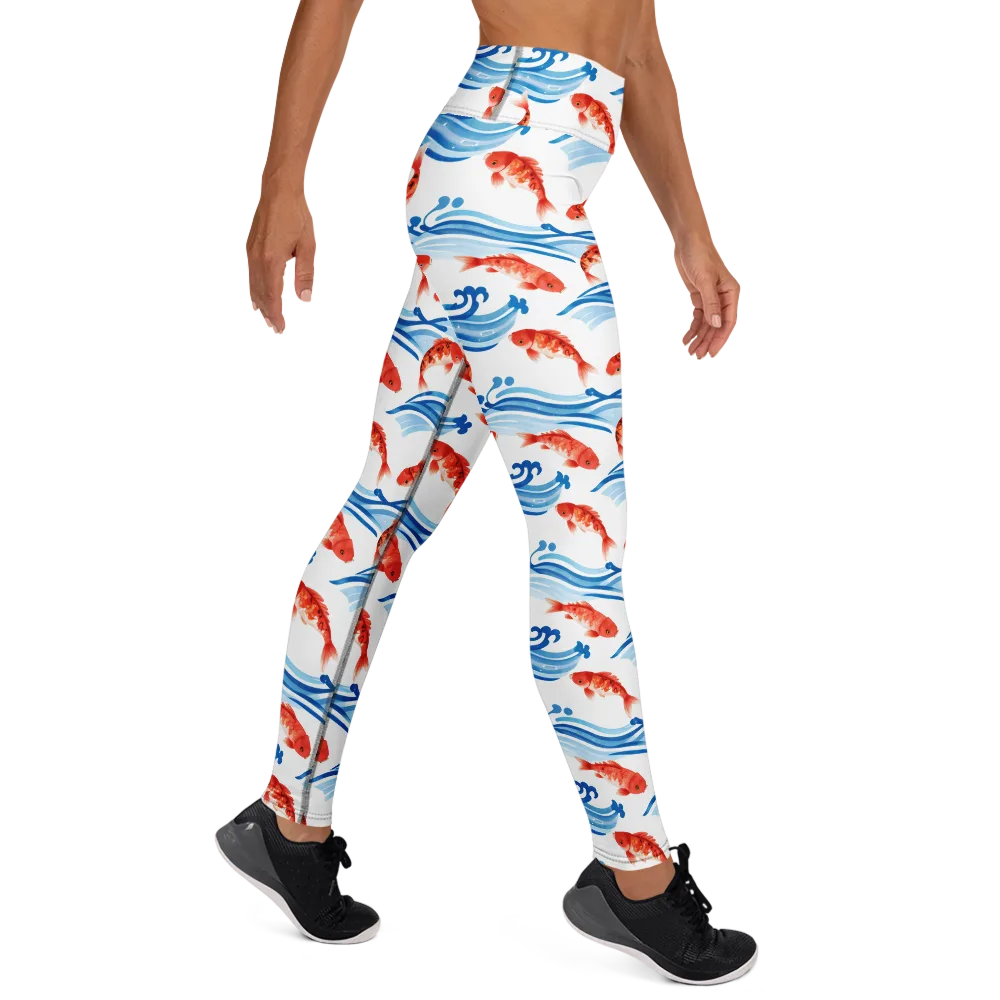 Waves of Fortune on Yoga Leggings — Right