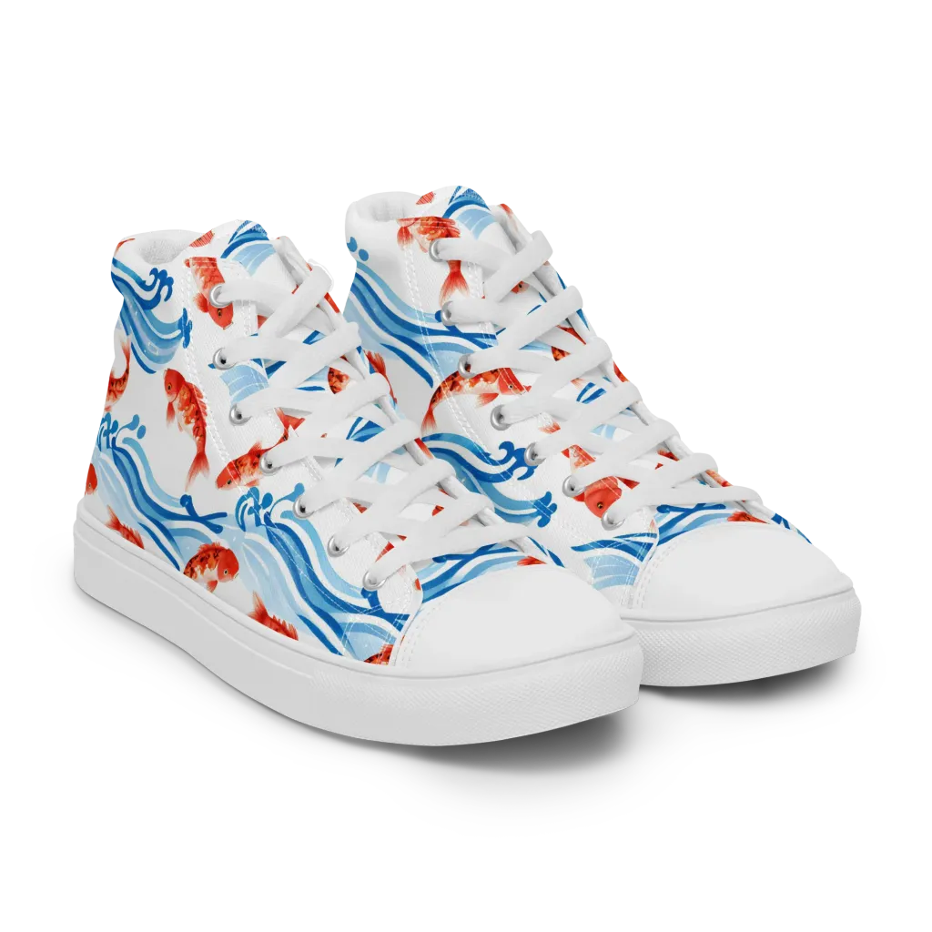 Waves of Fortune on Men's High Top Canvas Shoes — Right Front