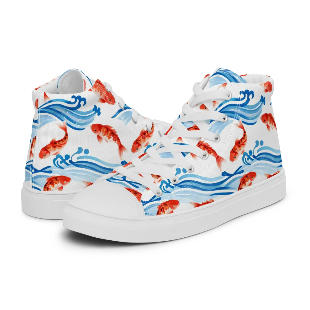 Waves of Fortune on Men's High Top Canvas Shoes — Left